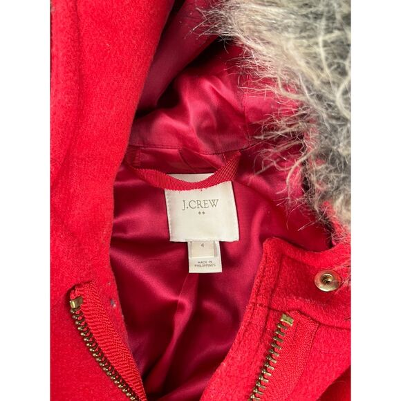 J. Crew Wool Blend Lined Faux Fur Hooded Coat Jacket Pockets Red Women's 4 - Picture 5 of 13